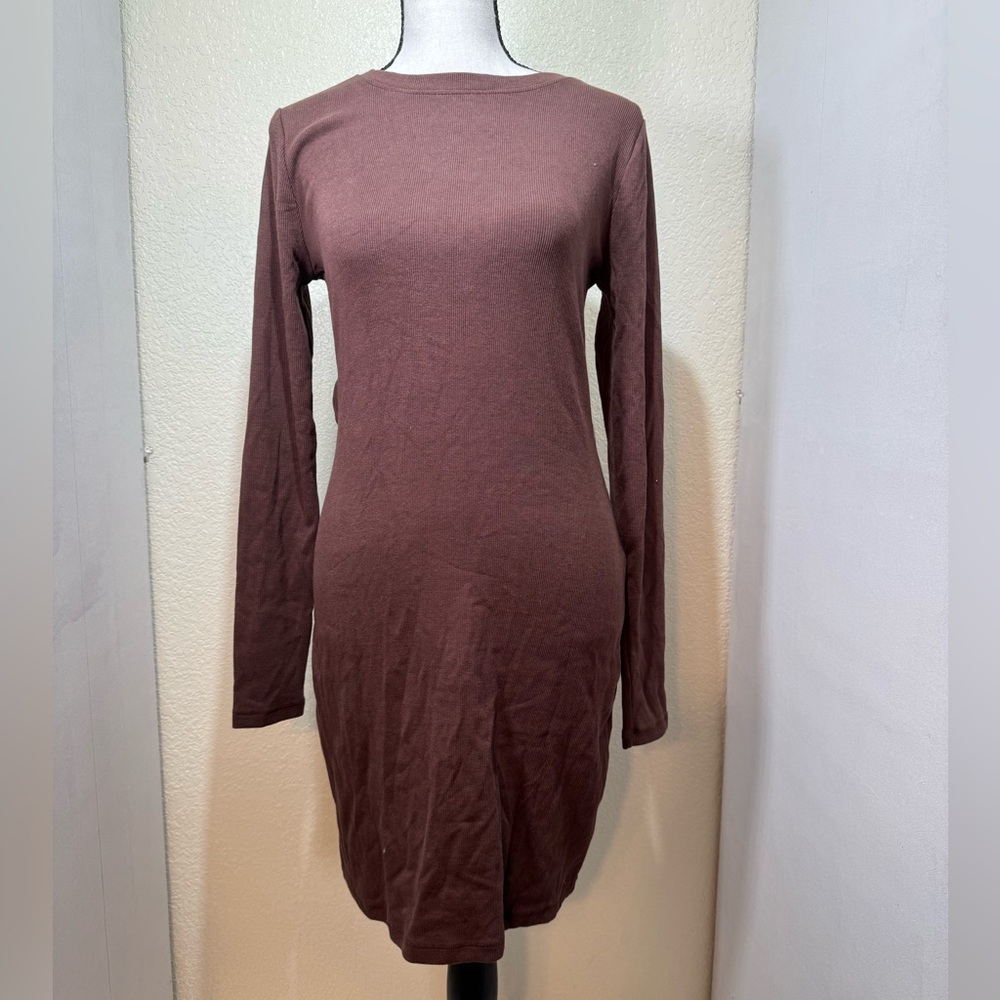 Dynamite Samara Tie Back Rib Dress contour size medium mahogany brown